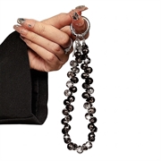 Lanière de poignet / attache pour téléphone avec perles en cristal - 14cm - Noir