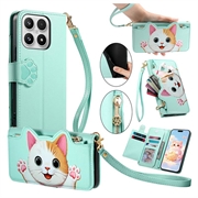 Étui-portefeuille Xiaomi 17 Chat mignon avec porte-cartes, poche zippée et dragonne - Vert