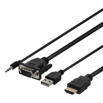 Deltaco Câble adaptateur VGA vers HDMI avec audio - 2m - Noir