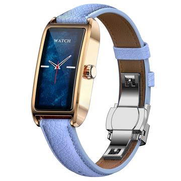 Dora T Montre connectée élégante pour femmes avec langue danoise - Bleu / Or Rose