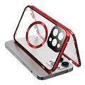 Coque anti-chute en verre trempé double face + cadre métallique magnétique pour iPhone 15 Compatible avec la housse de téléphone MagSafe avec fermeture à boucle - Rouge