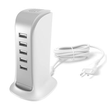 Dudao A5EU 5x chargeur USB avec câble d\'alimentation EU intégré - 25W - Blanc