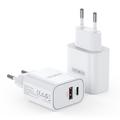 Chargeur mural rapide Duzzona T12 30W PD - USB-C/USB-A, prise européenne - Blanc