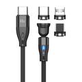 E7 Câble magnétique 3-en-1 avec rotation à 540 degrés - USB-C, Lightning, MicroUSB - 1m - Noir