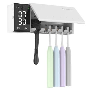 ES909 Désinfectant UV intelligent pour brosse à dents avec horloge LED, minuterie - Blanc