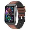 ET650 Montre intelligente avec température corporelle, moniteur de santé et appel Bluetooth - Bracelet en cuir et silicone - Marron