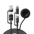 Câble de recharge rapide Essager 5 en 1, 1m - USB-C, Lightning, USB-A, Apple Watch - Noir