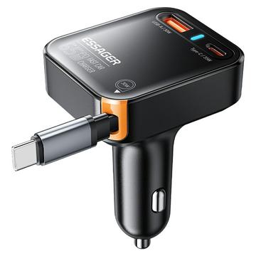 Chargeur rapide pour voiture Essager 65W avec câble USB-C rétractable - Noir