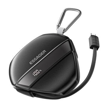 Banque d\'alimentation à charge rapide Essager avec câble rétractable de 70cm et mousqueton - 10000mAh