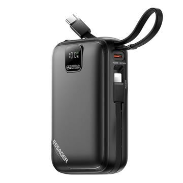 Essager PD 65W Batterie externe à charge rapide 20000mAh avec câbles Lightning/USB-C - Noir