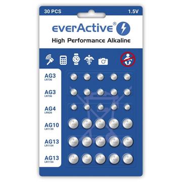 Jeu de piles bouton alcalines EverActive - 30 pièces