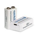 EverActive Professional+ Lithium USB-C Batterie rechargeable 9V - 550mAh