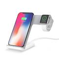 F11 Support de recharge sans fil 2-en-1 pour téléphone portable et montre intelligente Chargeur rapide sans fil Qi pour iPhone Samsung Apple Watch - Blanc