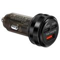 Chargeur rapide pour voiture avec 2x ports USB-C, USB-A - 80W - Noir