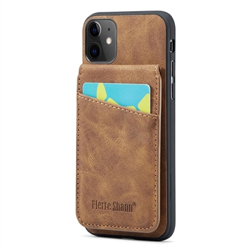 Coque Hybride iPhone 11 avec Revêtement Fierre Shann avec Porte-Cartes et Support - Marron