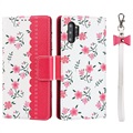 Étui Portefeuille Samsung Galaxy Note10+ Motif Floral - Rose Vif
