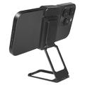 Folding Metal Desktop Phone Kickstand 360-Degree Rotating Zinc Alloy Cell Phone Back Clip Stand - Black