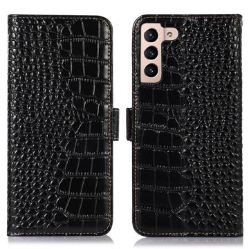 Étui Portefeuille Samsung Galaxy S23 5G en Cuir avec RFID - Série Crocodile - Noir