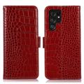 Étui Portefeuille Samsung Galaxy S23 Ultra 5G en Cuir avec RFID - Série Crocodile - Rouge