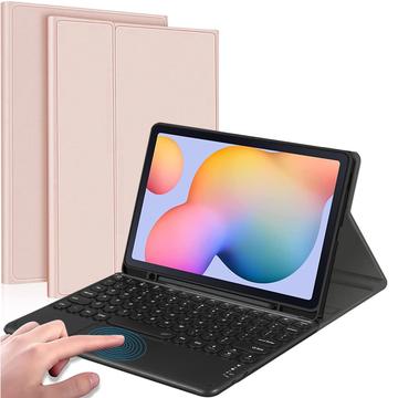 For Samsung Galaxy Tab S6 Lite 2020/2022/2024 Bluetooth Keyboard with Touchpad, PU Leather Cover with Pen Holder - Pink