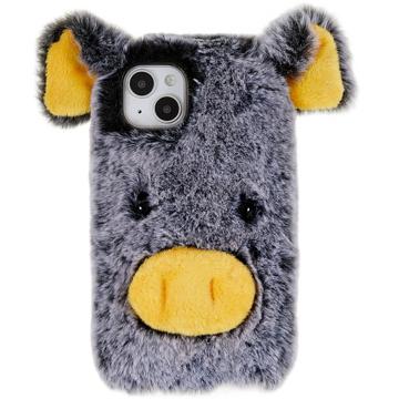 Coque Hybride iPhone 14 Plus - Fluffy Plush - Cochon Grise