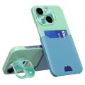 Coque iPhone 14 Plus avec Porte-Cartes CamStand - Vert Clair / Bleu Clair