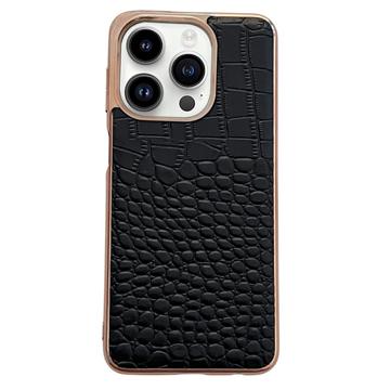 Coque iPhone 14 Pro Revêtue de Cuir - Série Crocodile