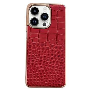 Coque iPhone 14 Pro Revêtue de Cuir - Série Crocodile - Rouge