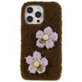 Coque iPhone 14 Pro en TPU - Série Fluffy Flower - Marron