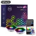 Panneaux muraux LED RGB hexagonaux intelligents G01, contrôlables via les applications Tuya et Smart Life - 15 pièces