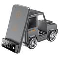 G63 Chargeur sans fil 15W en forme de voiture avec haut-parleur Bluetooth, horloge et lumière d'ambiance - Gris