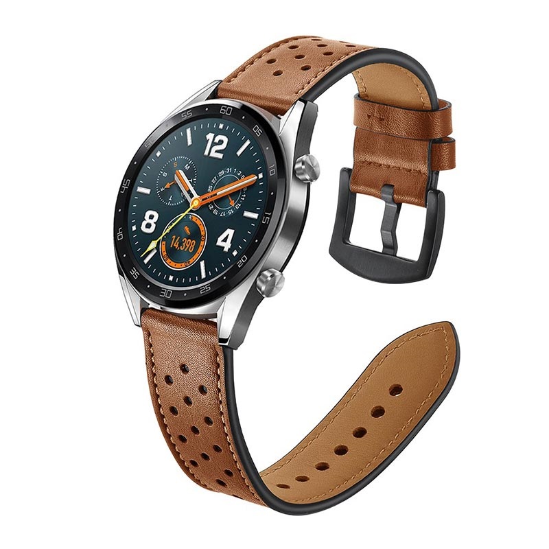Bracelet Huawei Watch GT en Cuir Véritable Perforé Marron
