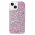 Coque iPhone 15 en TPU Glitter Flakes - Rose
