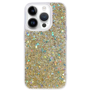 Coque iPhone 15 Pro en TPU Glitter Flakes - Doré