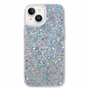 Coque iPhone 15 en TPU Glitter Flakes - Argenté