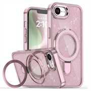 Coque hybride pailletée iPhone 16e avec Kickstand - Compatible MagSafe - Rose