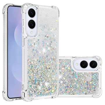 Coque Samsung Galaxy S25 Edge en TPU Glitter Quicksand - Coeurs d\'argent