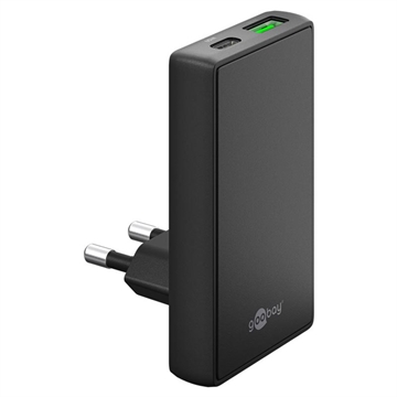 Chargeur rapide double Goobay GaN à angle droit plat de 90° - 65W, USB-C & USB-A - Noir