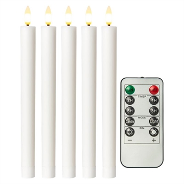Bougies coniques Goobay en cire véritable avec télécommande et LED - 5 Pcs. - Blanc