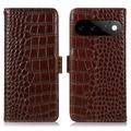 Étui Portefeuille Google Pixel 11 Pro en Cuir avec RFID - Série Crocodile - Marron