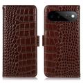 Étui Portefeuille Google Pixel 11 Pro XL en Cuir avec RFID - Série Crocodile - Marron