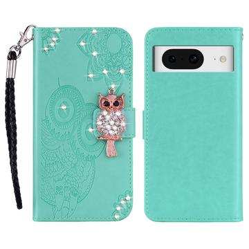 Etui Google Pixel 8 Owl Rhinestone - Cyan