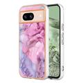 Coque Google Pixel 8a en TPU Marble Pattern Galvanisé IMD - Bleue / Rose