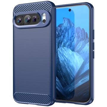 Coque Google Pixel 9/9 Pro en TPU Brossé - Fibre de Carbone - Bleue