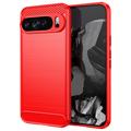 Coque Google Pixel 9 Pro XL en TPU Brossé - Fibre de Carbone - Rouge