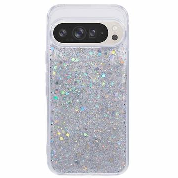 Coque Google Pixel 9 Pro XL en TPU Glitter Flakes - Argenté