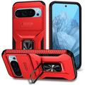Coque Hybride Google Pixel 9/9 Pro à Anneau Rotatif avec Protection pour Appareil Photo - Rouge