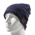 Chapeau chaud d'hiver en tricot à motif quadrillé avec écouteurs et microphone Bluetooth sans fil intégrés - Bleu foncé