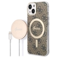 Coque iPhone 14 Plus avec Chargeur Sans Fil - Guess 4G Edition Bundle Pack - Marron