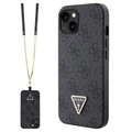 Coque iPhone 15 avec Crossbody Sangle Guess 4G Strass Triangle Metal Logo - Noire